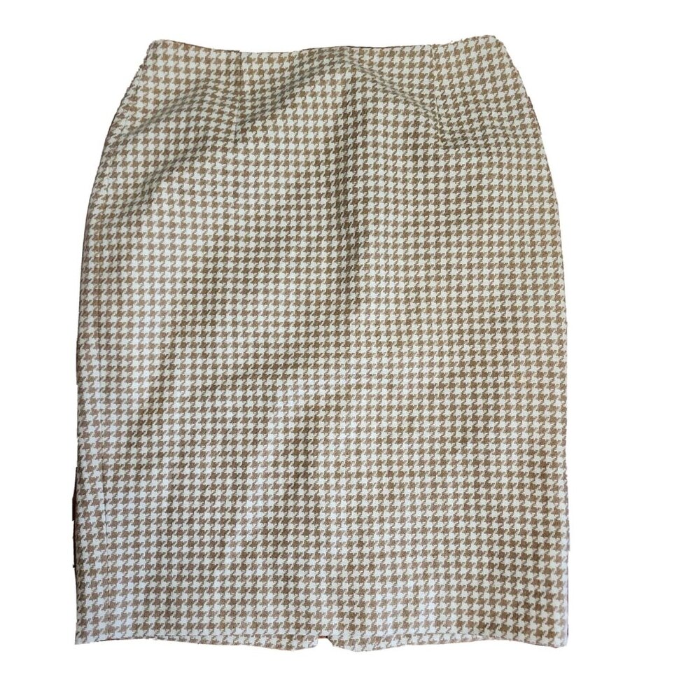 Ann Taylor Loft Skirt Womens Size 4 Tan White Houndstooth Wool Blend‎ Pencil